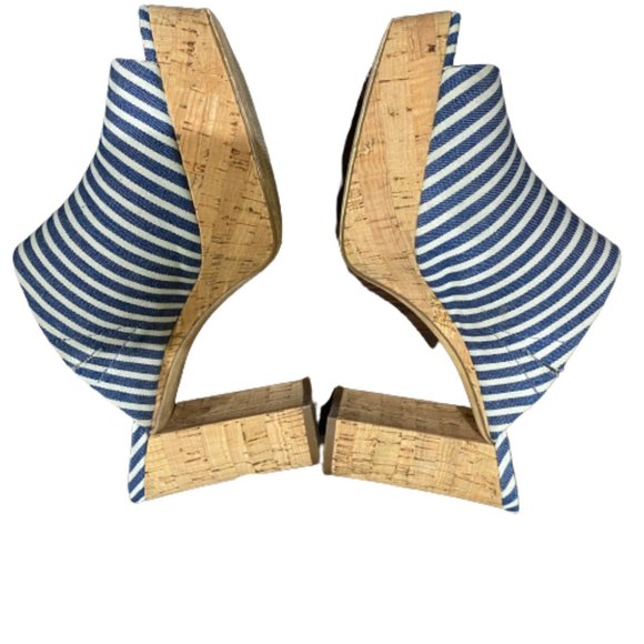Charles By Charles David Women's Blue and White Striped Cork Heels Size 10 M - Picture 2 of 11